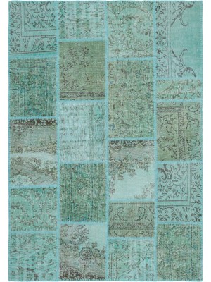 Iskece Turkuaz Eskitme Etnik Modern Desenli Yün Hav Toz Vermez Leke Tutmayan Salon Yolluk Mutfak El Dokuma Halı