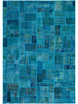 Iskece Turkuaz Eskitme Etnik Modern Desenli Yün Hav Toz Vermez Leke Tutmayan Salon Yolluk Mutfak El Dokuma Halı