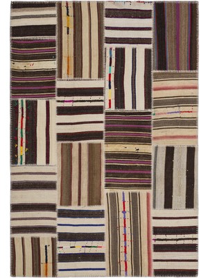 Teselya Bej Çizgili Etnik Modern Desenli Yün Hav Toz Vermez Leke Tutmayan Salon Yolluk Mutfak El Dokuma Halı