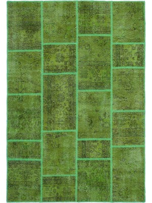 Iskece Yeşil Eskitme Etnik Modern Desenli Yün Hav Toz Vermez Leke Tutmayan Salon Yolluk Mutfak El Dokuma Halı