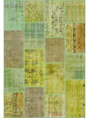 Iskece Yeşil Eskitme Etnik Modern Desenli Yün Hav Toz Vermez Leke Tutmayan Salon Yolluk Mutfak El Dokuma Halı