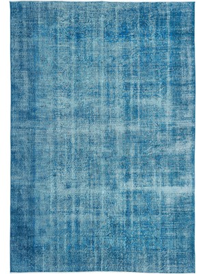 Vintage Mavi Çerçeveli Yün Modern Desenli Yün Hav Toz Vermez Leke Tutmayan Salon Yolluk Mutfak El Dokuma Halı