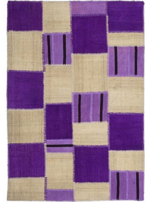 Teselya Mor Patchwork Etnik Modern Desenli Yün Hav Toz Vermez Leke Tutmayan Salon Yolluk Mutfak El Dokuma Halı