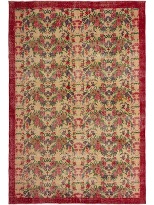 Vintage Sarı Göbekli Yün Modern Desenli Yün Hav Toz Vermez Leke Tutmayan Salon Yolluk Mutfak El Dokuma Halı