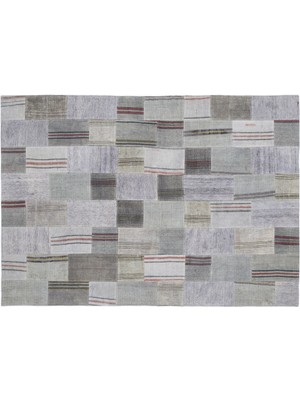 Gri Patchwork Etnik Modern Desenli Yün Hav Toz Vermez Leke Tutmayan Salon Yolluk Mutfak El Dokuma Halı