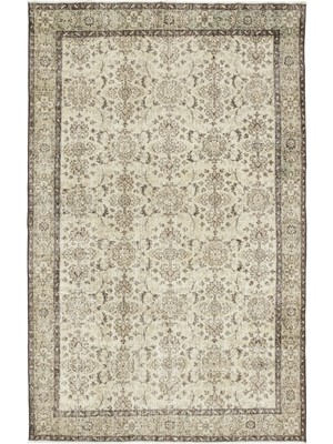 Bespoky 188x296 cm Antrasit Bej Geleneksel Vintage Çiçekli Halı | Salon Yatak Odası Halısı | UNİQUE-12251