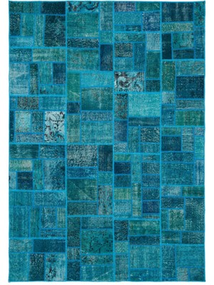 Iskece Turkuaz Eskitme Etnik Modern Desenli Yün Hav Toz Vermez Leke Tutmayan Salon Yolluk Mutfak El Dokuma Halı