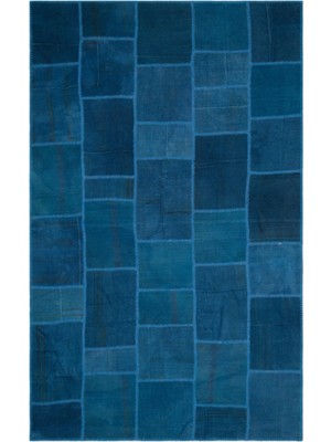Bespoky 186x303 cm Antrasit Mavi Yama işi Patchwork Geometrik Halı | Salon Yatak Odası Halısı | UNİQUE-22466
