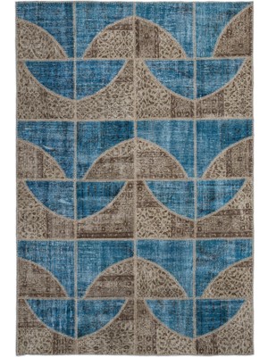 Iskece Turkuaz Eskitme Etnik Modern Desenli Yün Hav Toz Vermez Leke Tutmayan Salon Yolluk Mutfak El Dokuma Halı