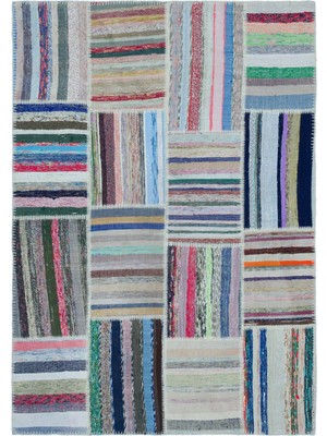 Bespoky Çok renkli Patchwork Bohem Çizgili Halı | Salon Yatak Odası Halısı | UNİQUE-25424