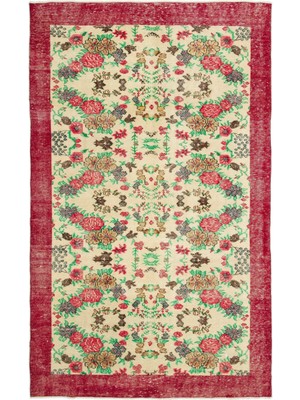 Bespoky 187x306 cm Siyah Krem Çiçekli Geleneksel Çiçek Halı | Salon Yatak Odası Halısı | UNİQUE-17488
