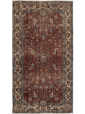Bespoky 165x269 cm Bej Bordo Medalyonlu Geleneksel Çiçek Halı | Salon Yatak Odası Halısı | UNİQUE-12885