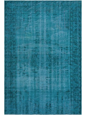 Bespoky 196x281 cm Gri Turkuaz Geometrik ve Sınır Desenli Vintage Soyut Halı | Salon Yatak Odası Halısı | UNİQUE-28989