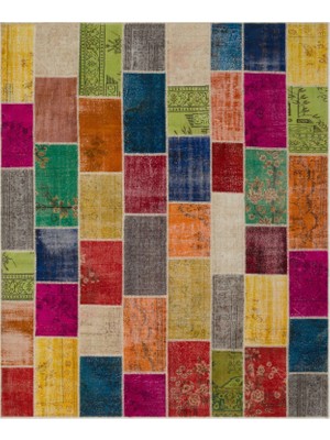 Patchwork Bej Patchwork Yün Modern Desenli Yün Hav Toz Vermez Leke Tutmayan Salon Yolluk Mutfak El Dokuma Halı