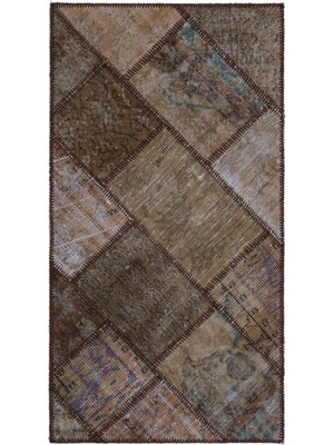 Bespoky 80x150 cm Kırmızı Kahverengi Yama Patchwork Soyut Halı | Salon Mutfak Halısı | UNİQUE-25880
