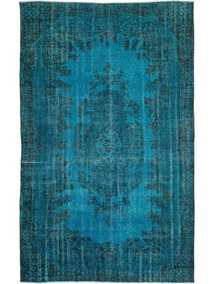 Vintage Mavi Göbekli Yün Modern Desenli Yün Hav Toz Vermez Leke Tutmayan Salon Yolluk Mutfak El Dokuma Halı