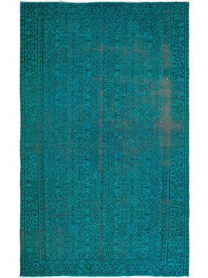 Atina Turkuaz Eskitme Yün Modern Desenli Yün Hav Toz Vermez Leke Tutmayan Salon Yolluk Mutfak El Dokuma Halı