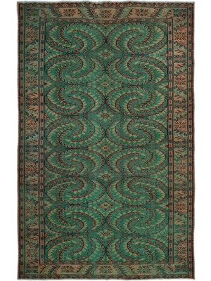 Bespoky 175x274 cm Bej Yeşil Tekrarlayan Geleneksel Sarmal Bitkisel Halı | Salon Yatak Odası Halısı | UNİQUE-17977