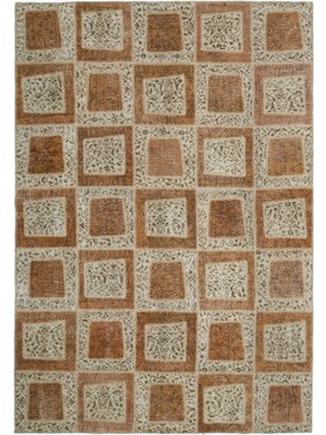 Bespoky 194x280 cm Siyah Kahverengi Yamalı Patchwork Bitkisel Halı | Salon Yatak Odası Halısı | UNİQUE-21055