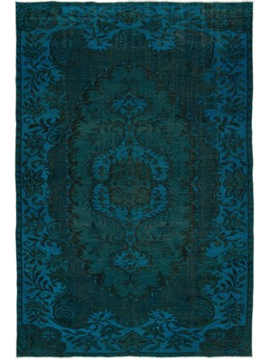 Atina Turkuaz Eskitme Yün Modern Desenli Yün Hav Toz Vermez Leke Tutmayan Salon Yolluk Mutfak El Dokuma Halı