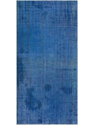 Bespoky 130x266 cm Bej Mavi Eskitme Vintage Motifsiz Halı | Salon Yatak Odası Halısı | UNİQUE-23773