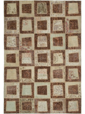 Bespoky 197x284 cm Siyah Kahverengi Yama Patchwork Geleneksel Halı | Salon Yatak Odası Halısı | UNİQUE-21042