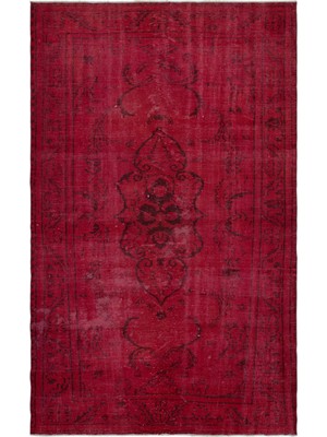 Atina Kırmızı Göbekli Yün Modern Desenli Yün Hav Toz Vermez Leke Tutmayan Salon Yolluk Mutfak El Dokuma Halı