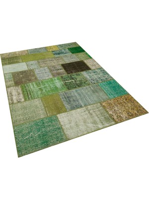 Bespoky Çok Renkli Patchwork Vintage Yün Halı | Salon Yatak Odası Halısı | %100 Doğal Yün El Yapımı El Dokuma | PATCHWORK-5932