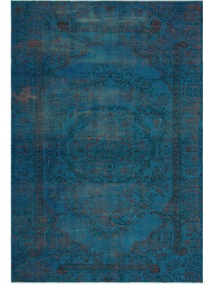 Bespoky 158x235 cm Bej Petrol Mavisi Geleneksel Vintage Çiçekli Halı | Salon Yatak Odası Halısı | UNİQUE-28080
