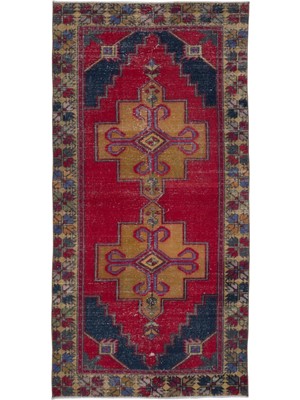 Iskece Kırmızı Eskitme Yün Modern Desenli Yün Hav Toz Vermez Leke Tutmayan Salon Yolluk Mutfak El Dokuma Halı