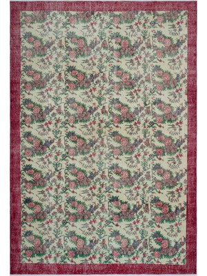 Vintage Yeşil Eskitme Yün Modern Desenli Yün Hav Toz Vermez Leke Tutmayan Salon Yolluk Mutfak El Dokuma Halı