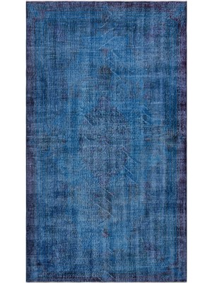 Bespoky 146x257 cm Turuncu Mavi Eskitme Vintage Soyut Halı | Salon Yatak Odası Halısı | UNİQUE-31014