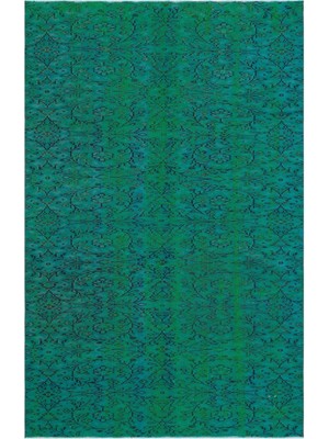 Atina Turkuaz Eskitme Yün Modern Desenli Yün Hav Toz Vermez Leke Tutmayan Salon Yolluk Mutfak El Dokuma Halı