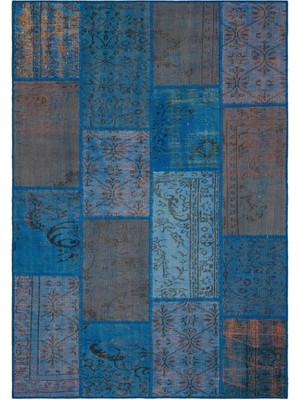 Bespoky 162x232 cm Çok Renkli Mavi Patchwork Vintage Geleneksel Halı | Salon Yatak Odası Halısı | UNİQUE-35474