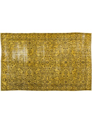 Sarı Çerçeveli Yün Modern Desenli Yün Hav Toz Vermez Leke Tutmayan Salon Yolluk Mutfak El Dokuma Halı