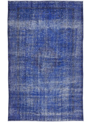 Bespoky 159x258 cm Turuncu Mavi Soyut Vintage Belirsiz Halı | Salon Yatak Odası Halısı | UNİQUE-8247