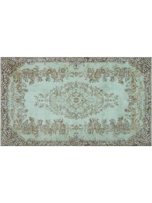 Turkuaz Göbekli Yün Modern Desenli Yün Hav Toz Vermez Leke Tutmayan Salon Yolluk Mutfak El Dokuma Halı