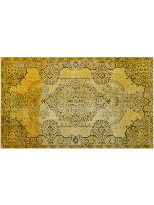 Sarı Göbekli Yün Modern Desenli Yün Hav Toz Vermez Leke Tutmayan Salon Yolluk Mutfak El Dokuma Halı