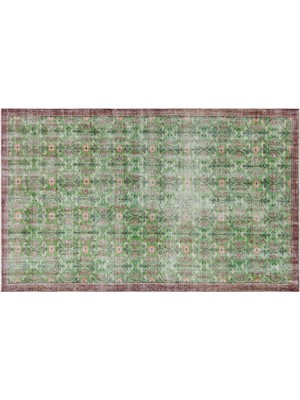 Yeşil Çerçeveli Yün Modern Desenli Yün Hav Toz Vermez Leke Tutmayan Salon Yolluk Mutfak El Dokuma Halı