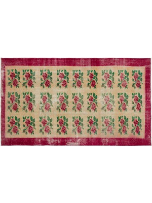 Kırmızı Çiçekli Yün Modern Desenli Yün Hav Toz Vermez Leke Tutmayan Salon Yolluk Mutfak El Dokuma Halı