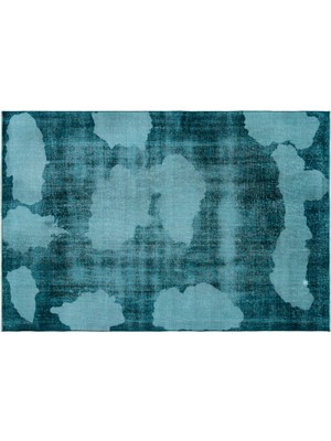 Turkuaz Eskitme Yün Modern Desenli Yün Hav Toz Vermez Leke Tutmayan Salon Yolluk Mutfak El Dokuma Halı