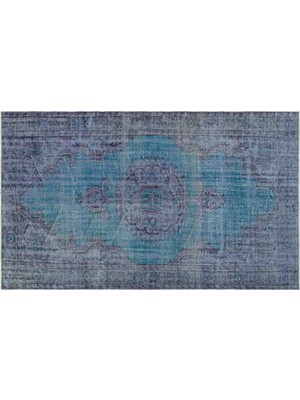 Mavi Göbekli Yün Modern Desenli Yün Hav Toz Vermez Leke Tutmayan Salon Yolluk Mutfak El Dokuma Halı