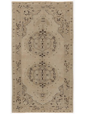 Bespoky 160x285 cm Bej Medalyonlu Geleneksel Medalyon Halı | Salon Yatak Odası Halısı | UNİQUE-3796