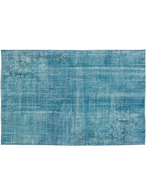 Turkuaz Eskitme Yün Modern Desenli Yün Hav Toz Vermez Leke Tutmayan Salon Yolluk Mutfak El Dokuma Halı