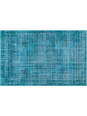 Turkuaz Eskitme Yün Modern Desenli Yün Hav Toz Vermez Leke Tutmayan Salon Yolluk Mutfak El Dokuma Halı