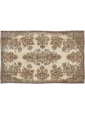 Bespoky Bej Klasik Vintage Çiçekli Halı | Salon Yatak Odası Halısı | UNİQUE-10494