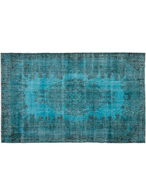 Turkuaz Eskitme Yün Modern Desenli Yün Hav Toz Vermez Leke Tutmayan Salon Yolluk Mutfak El Dokuma Halı