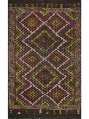 Bespoky 191x306 cm Siyah Koyu Kahverengi Geometrik Etnik Elmas Halı | Salon Yatak Odası Halısı | UNİQUE-34047