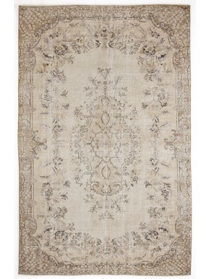 Bespoky 187x297 cm Gri Bej Klasik Vintage Çiçekli Halı | Salon Yatak Odası Halısı | UNİQUE-5836