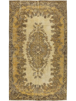 Bespoky 161x287 cm Mavi Bej Medalyonlu Vintage Çiçekli Halı | Salon Yatak Odası Halısı | UNİQUE-8064